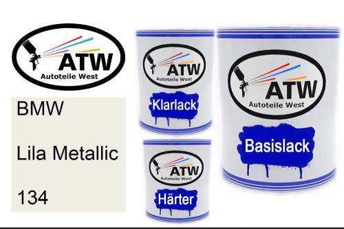 BMW, Lila Metallic, 134: 1L Lackdose + 1L Klarlack + 500ml Härter - Set, von ATW Autoteile West.